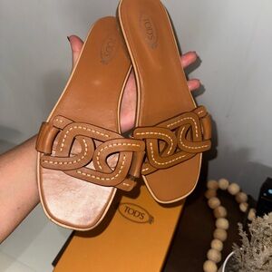 Tod's Women's Tan Leather Slide Sandals